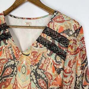 Boho Paisley Top Large Cottage Lace Bell Sleeve Tunic Blouse Reba Womens